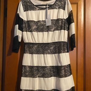 NWT, Cream satin with black lace dress, size medium, beautiful dress!